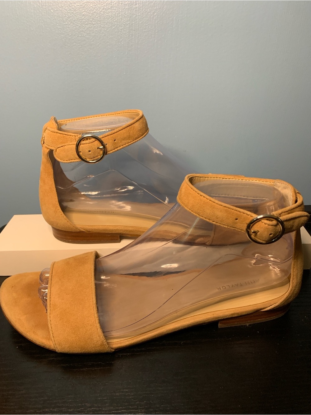 Ann Taylor Tan Suede Open-Toe Ankle-Strap Sandals